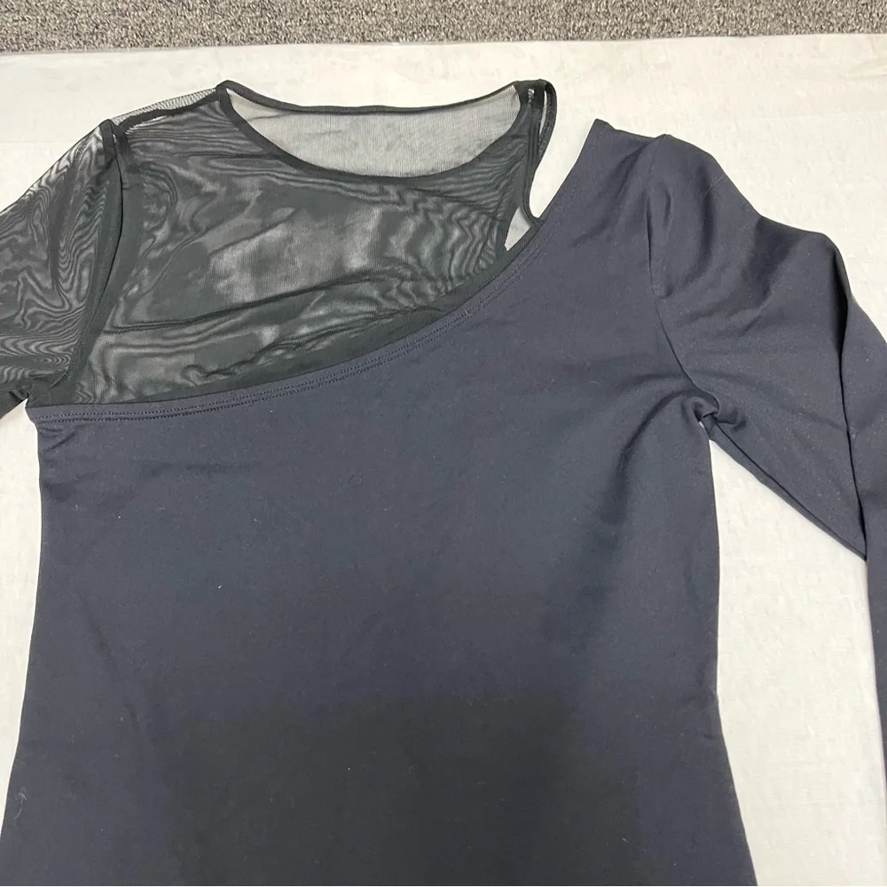 Abercrombie & fitch black mesh asymmetrical bodysuit long sleeve